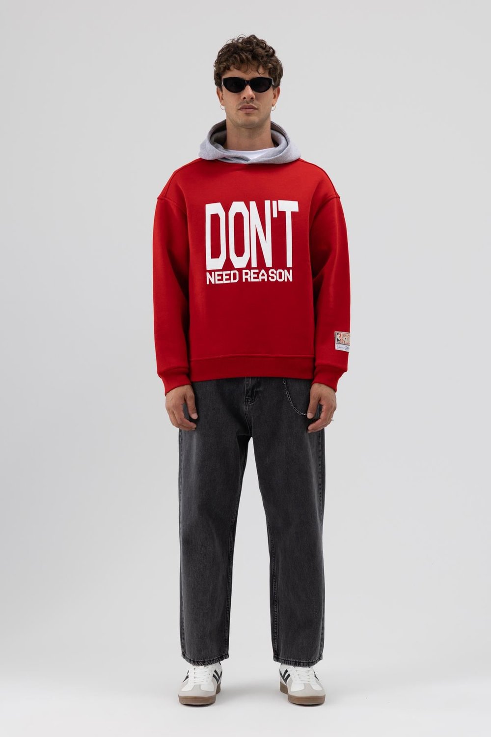 Çift Renk Baskılı Oversize Sweatshirt Kırmızı