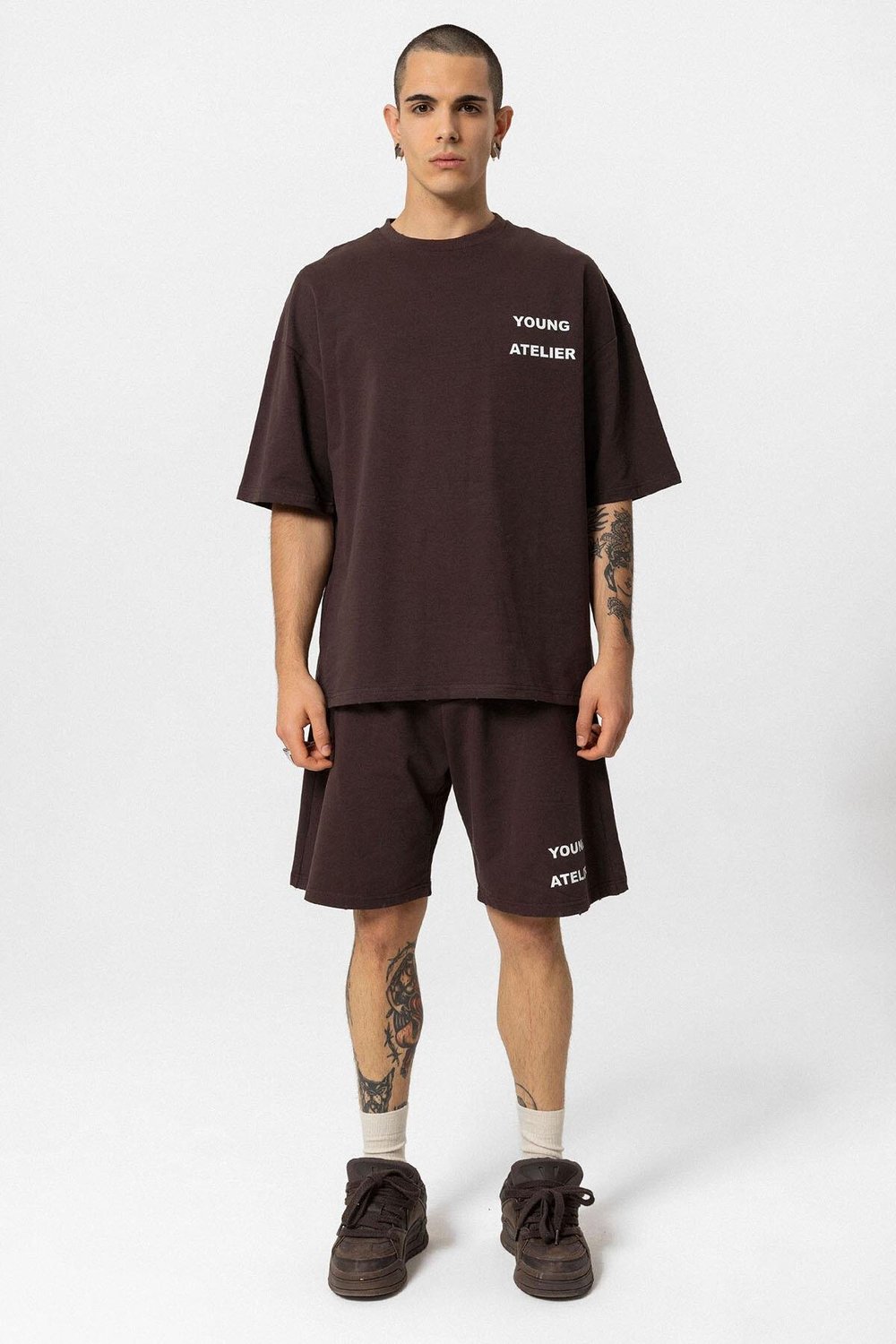 Young Atelıer Baskılı Şort Takım Kahve