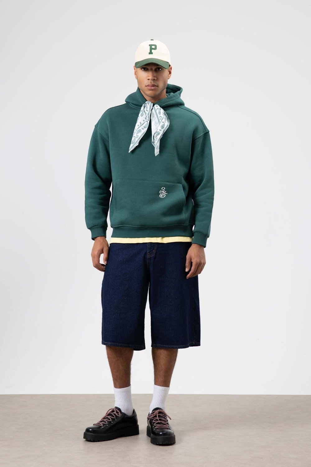 Oversize Fular Detaylı Kapüşonlu Sweatshirt Nefti