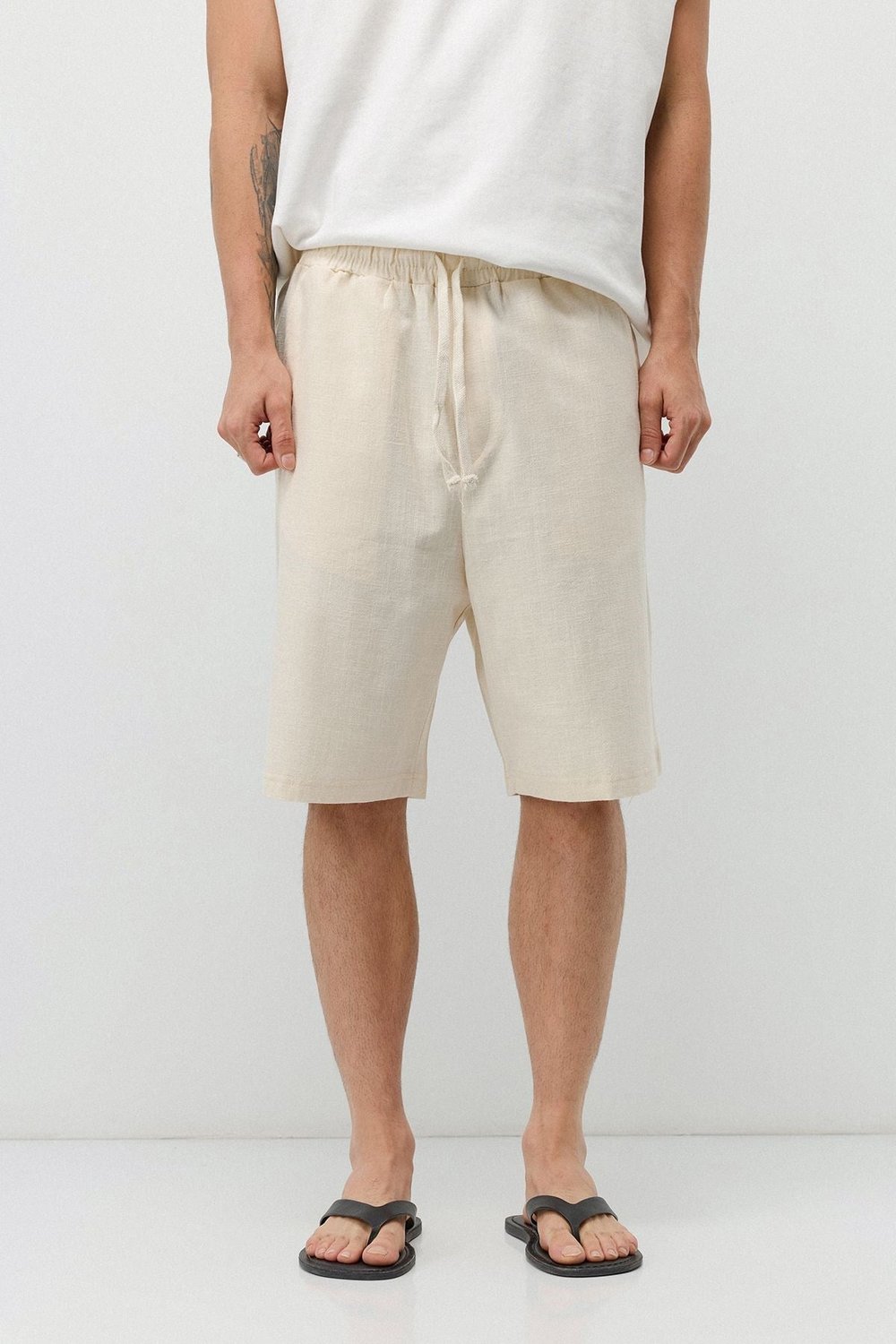 Basic Oversize Keten Şort Naturel