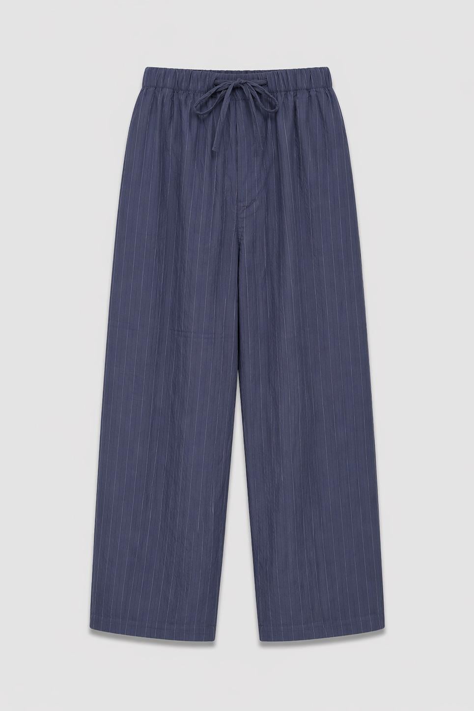 Çizgili Lyocell Karışımlı Relax Fit Pantolon İndigo