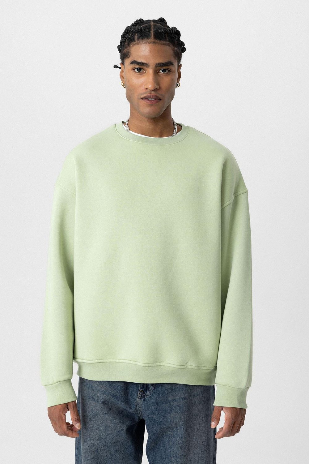 Basıc Oversize Bisiklet Yaka Sweatshirt Mint