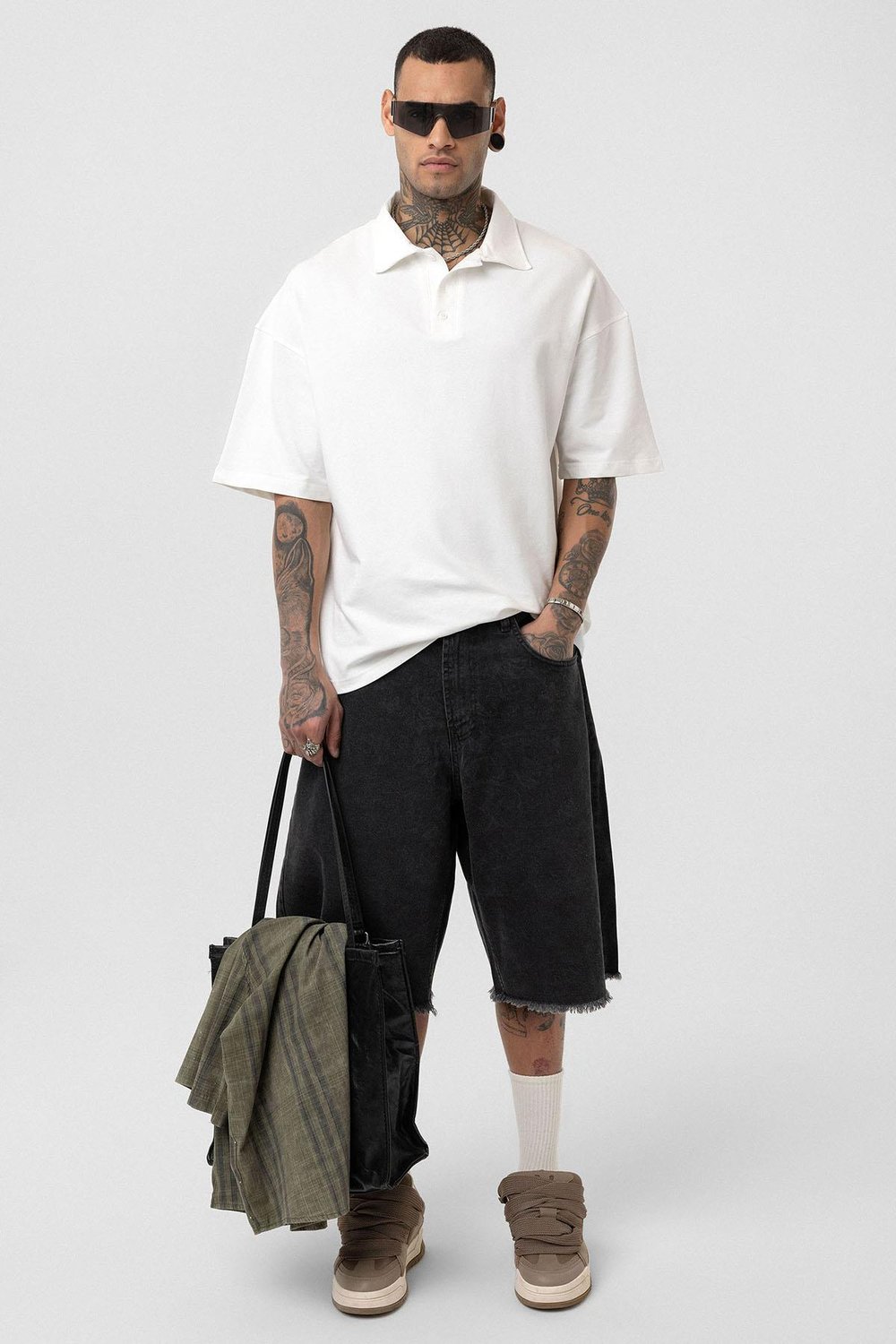 Basic Polo Yaka Oversize Tişört Ekru