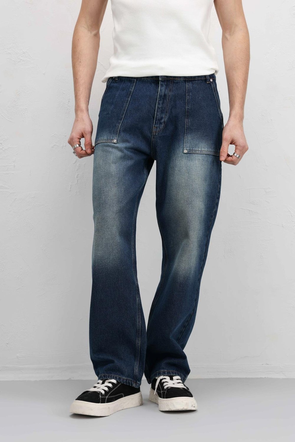 Cep Detaylı Baggy Fit Jean Açık Mavi