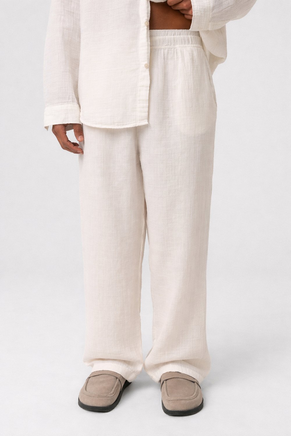 Baggy Fit Müslin Keten Pantolon Naturel