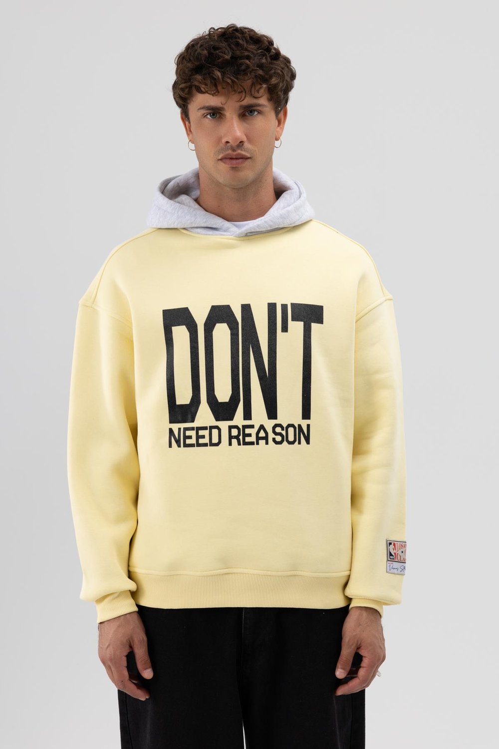 Çift Renk Baskılı Oversize Sweatshirt Sarı