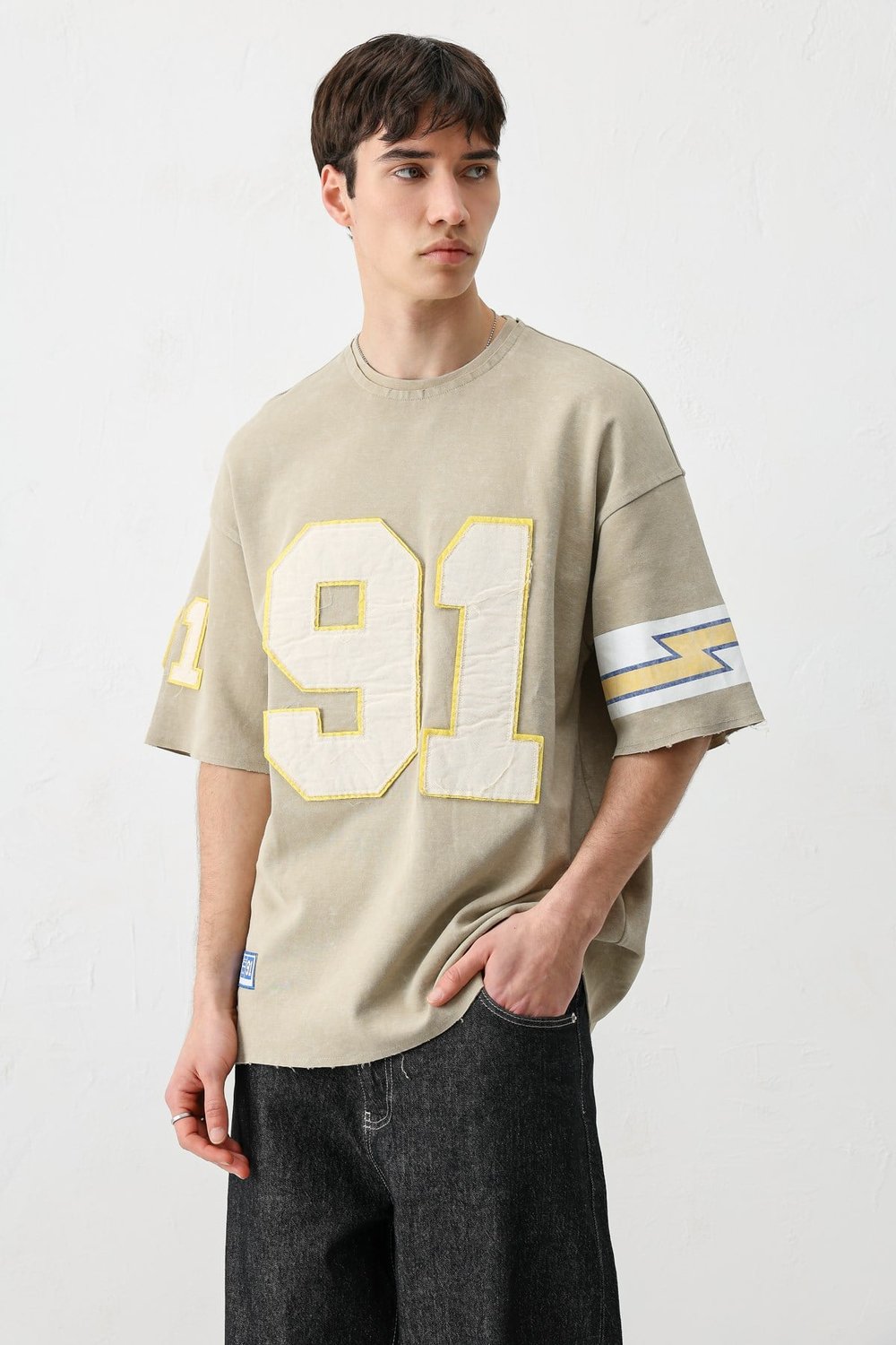 Oversize Baskılı Tişört Haki
