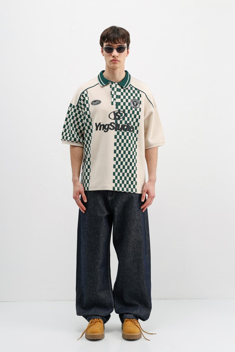 Polo Yaka Baskılı Oversize Tişört Taş
