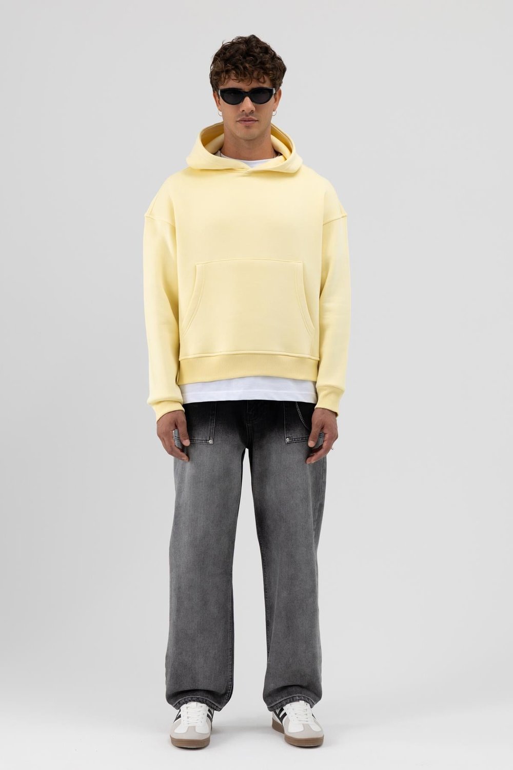 Basic Kapüşonlu Boxy Fit Sweatshirt Sarı