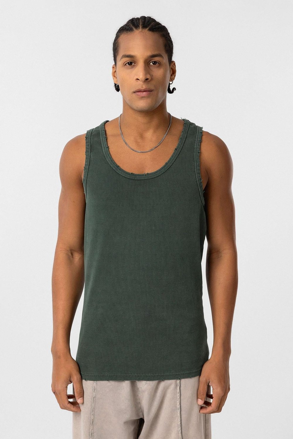 Yıkamalı Tank Top Kaşkorse Atlet Yeşil