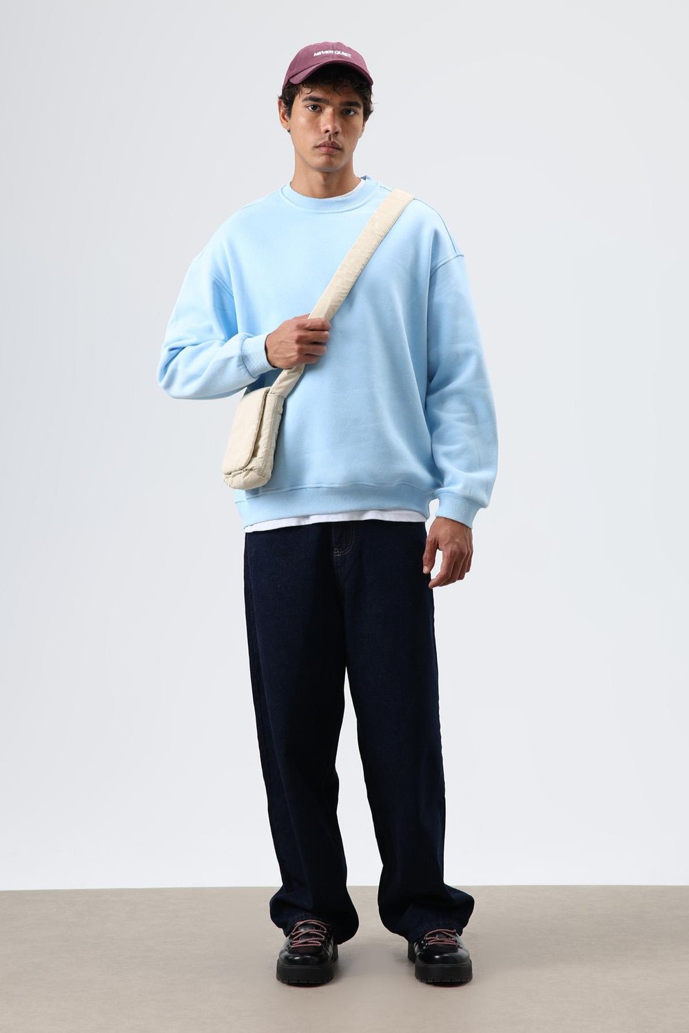 Basic Oversize Yıkamalı Sweatshirt Turkuaz