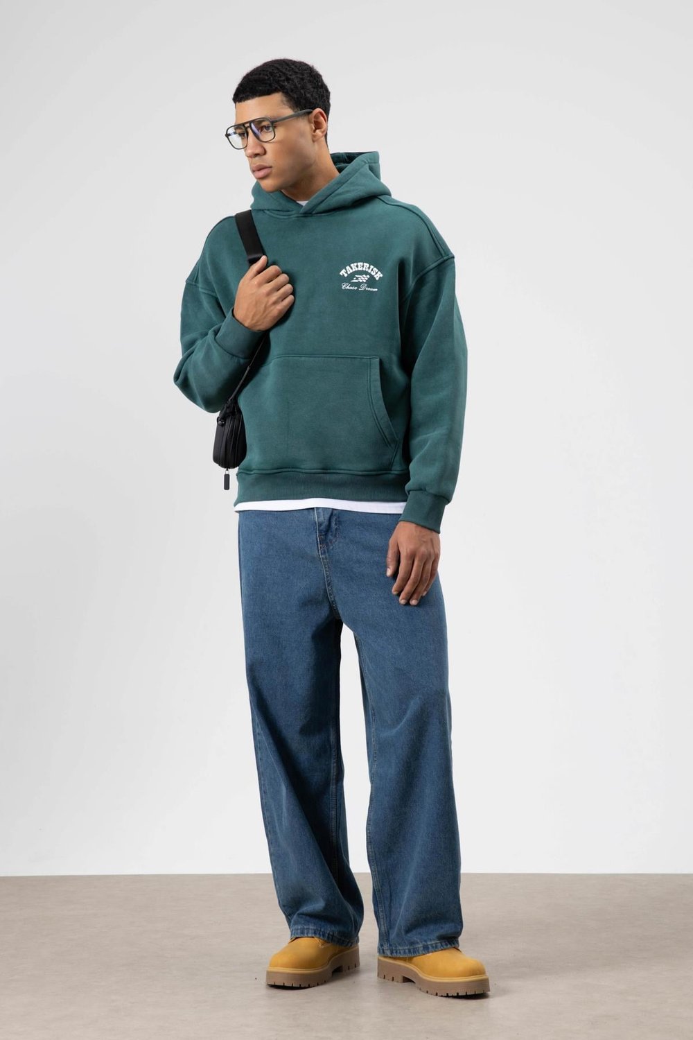 Oversize Yıkamalı Boxy Fit Kapüşonlu Sweatshirt Nefti