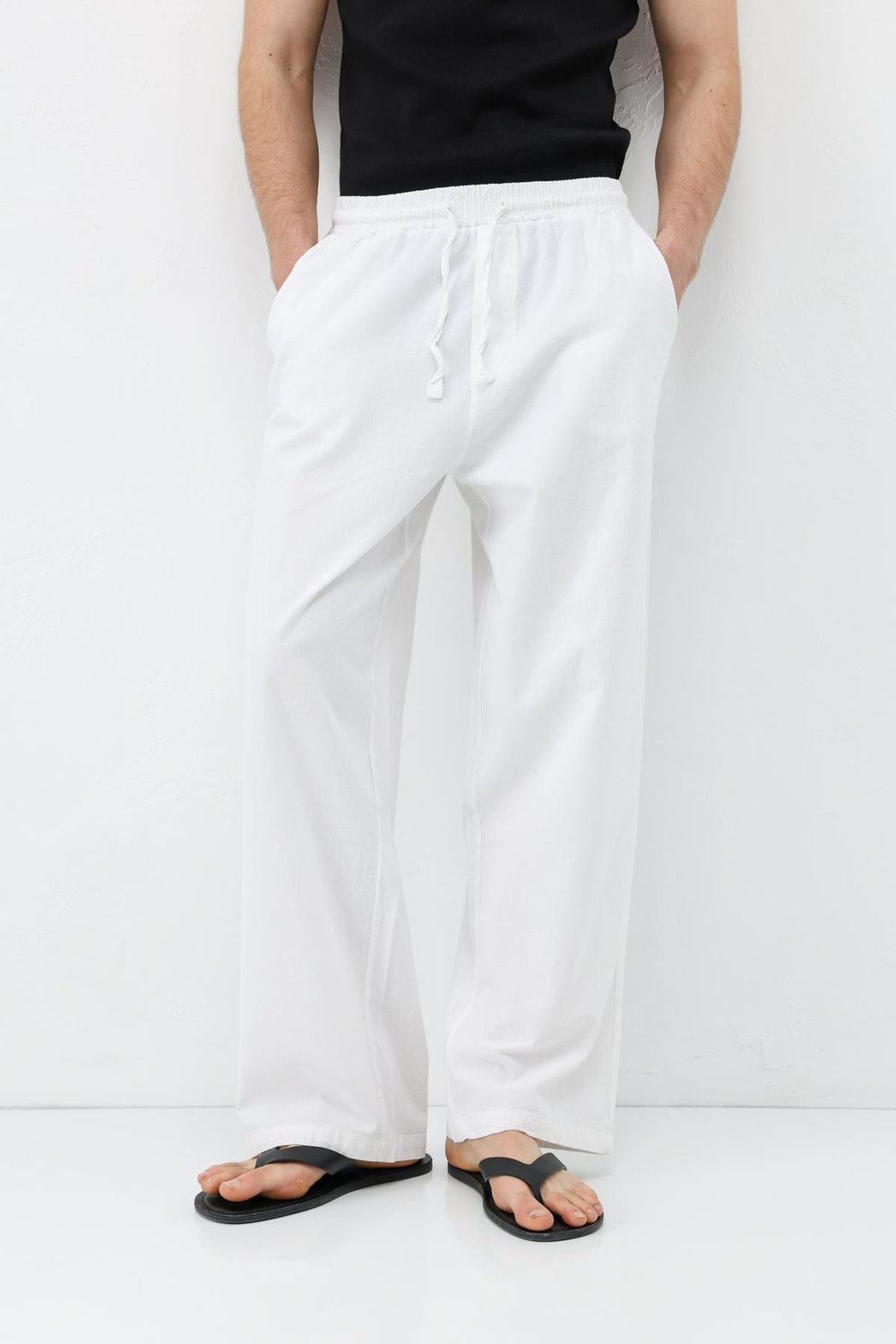 Bel Lastikli Baggy Fit Keten Pantolon Ekru