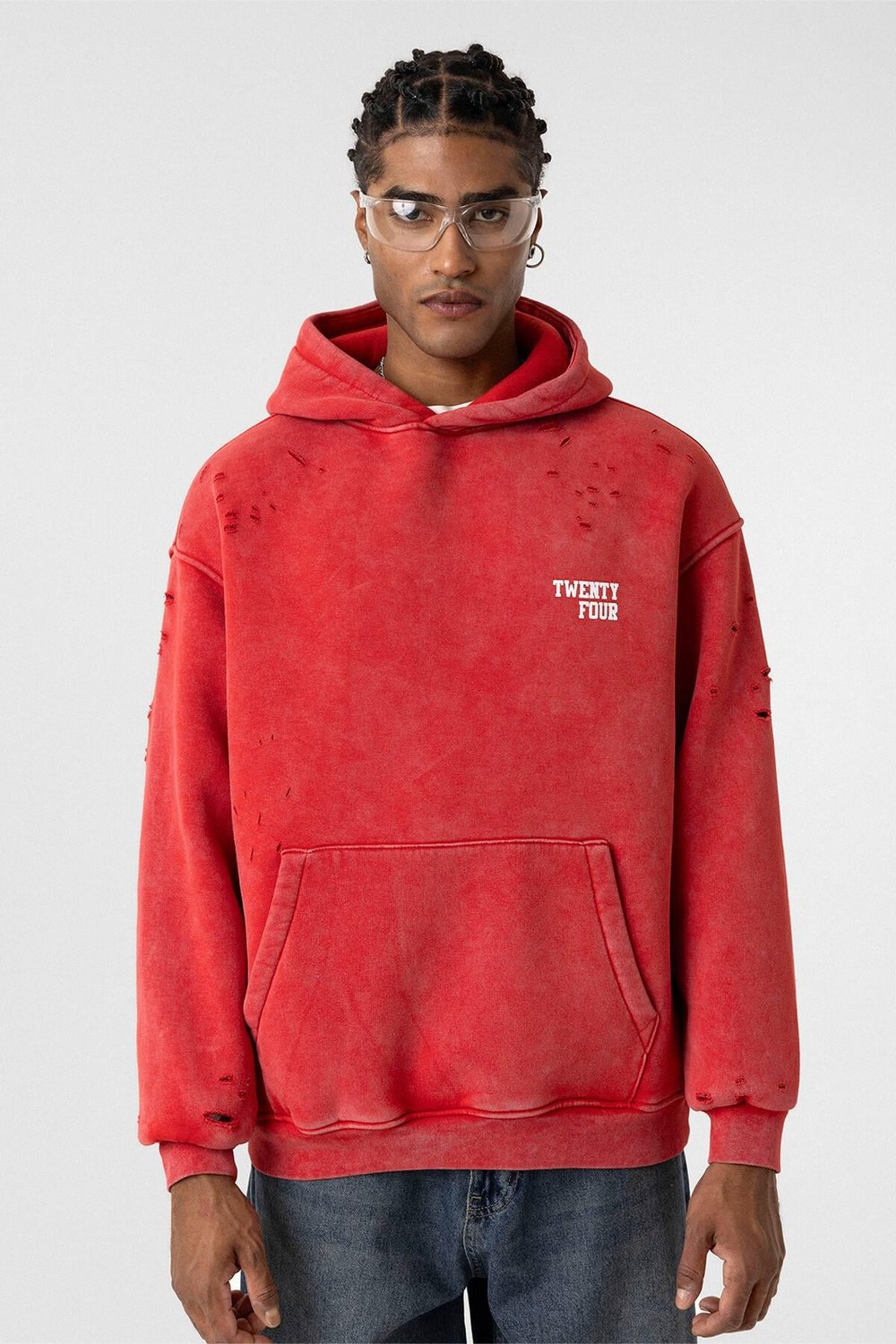 Yıkamalı Yazı Detaylı Oversize Sweatshirt Kırmızı