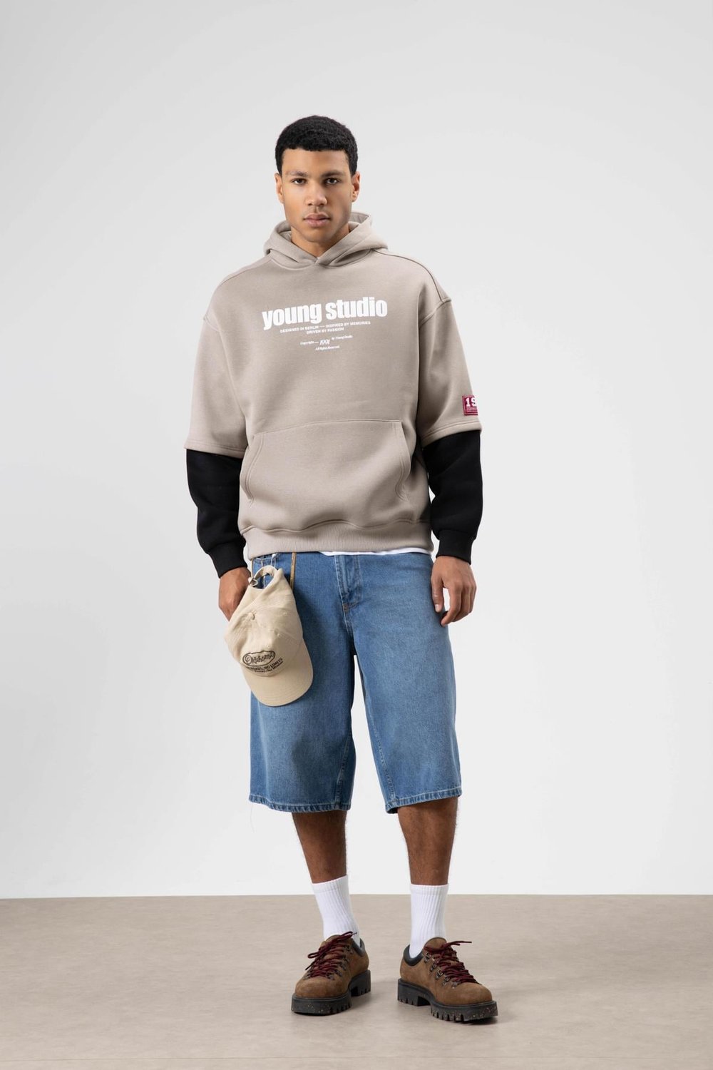 Oversize Baskılı Kapüşonlu Sweatshirt Açık Vızon