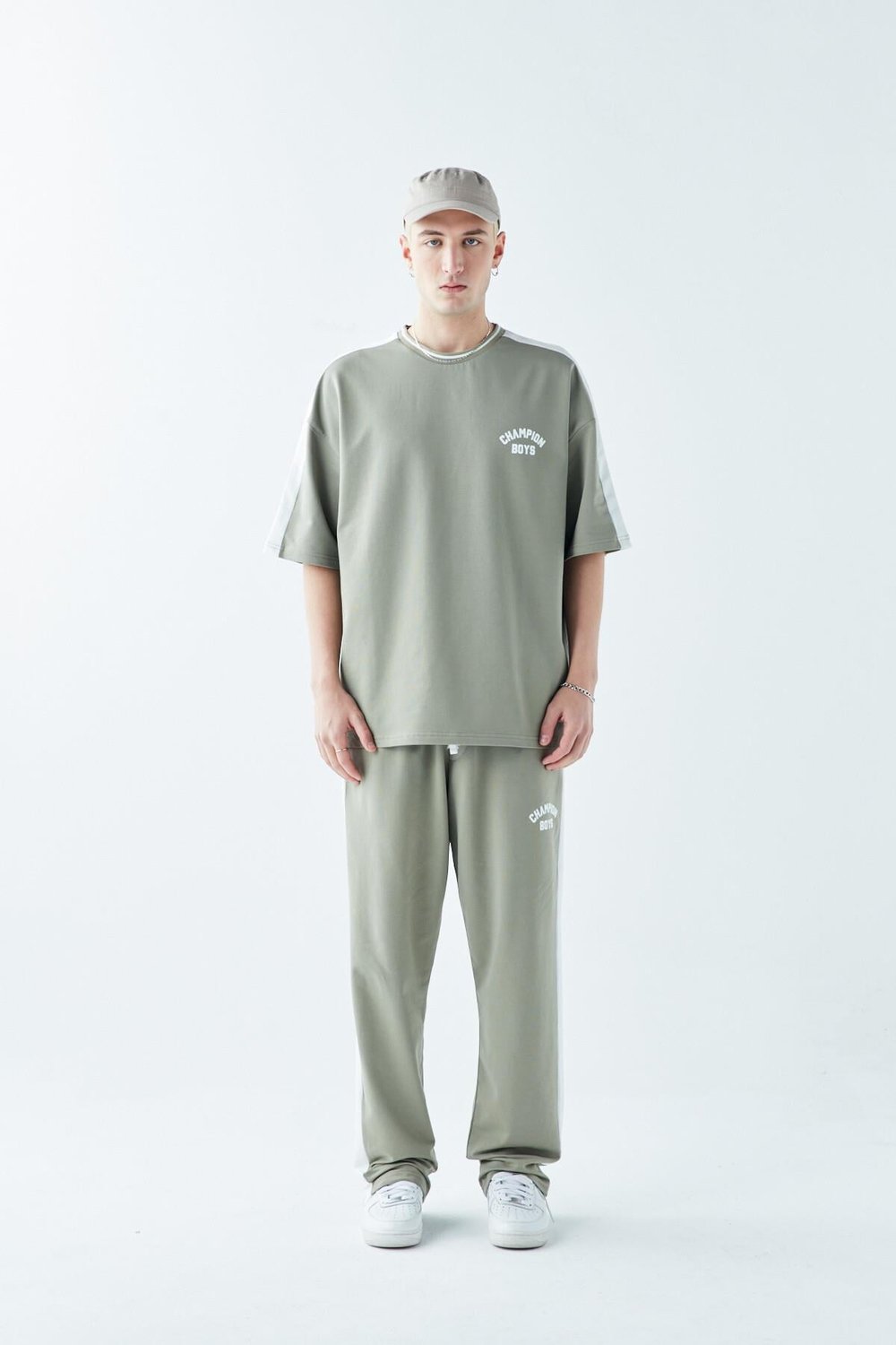 Champıon Boys Baskılı Oversize Eşofman Takım Haki