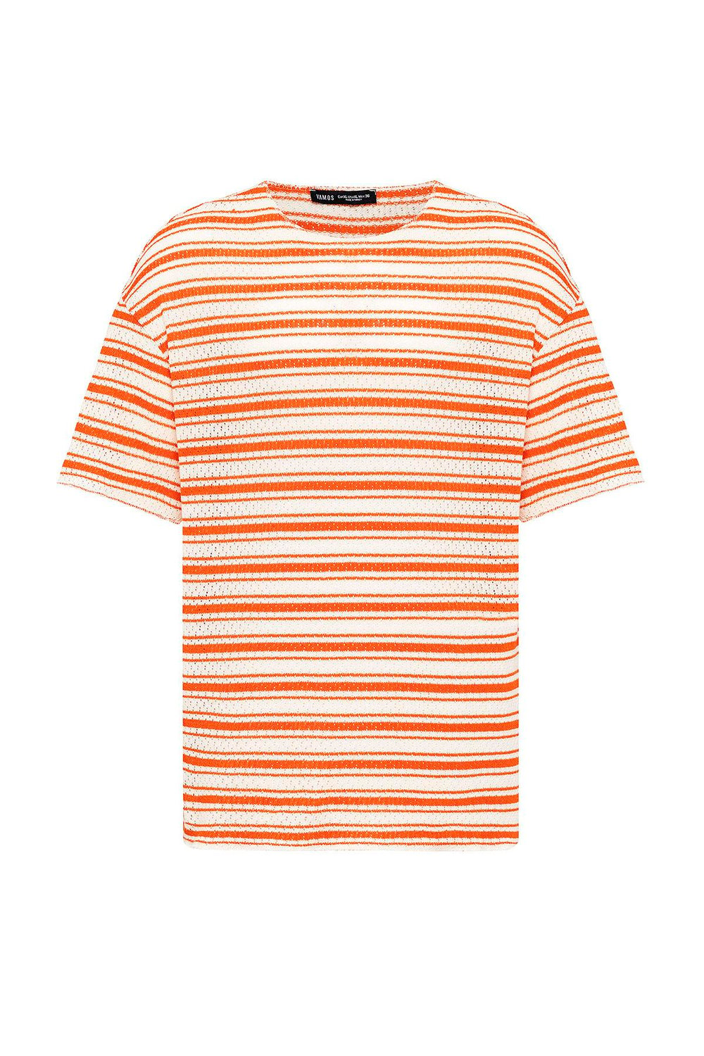 Çizgili Oversize Triko Tişört Oranj