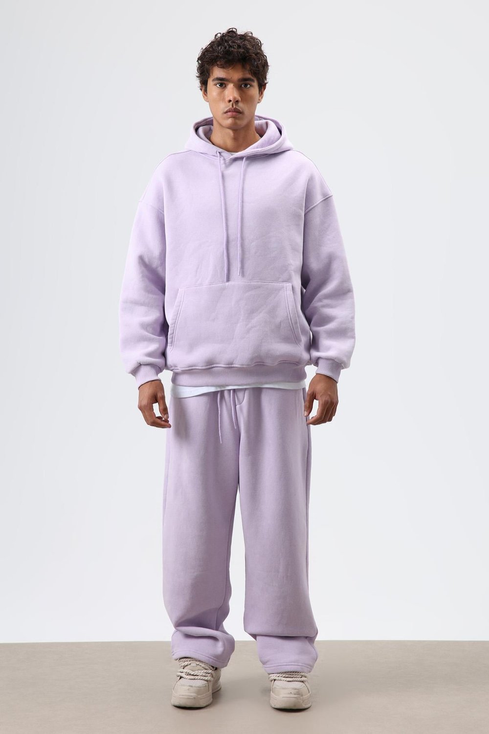 Basic Oversize Yıkamalı Hoodie Lila