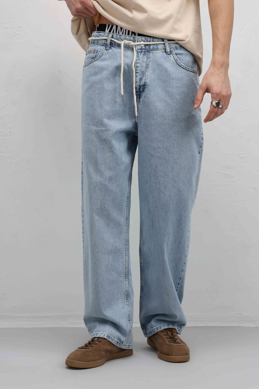 Baggy Fıt Jean Açık Mavi Melanj