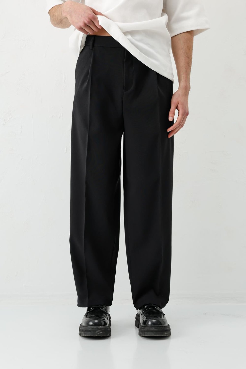 Baggy Fit Pilili Pantolon Siyah