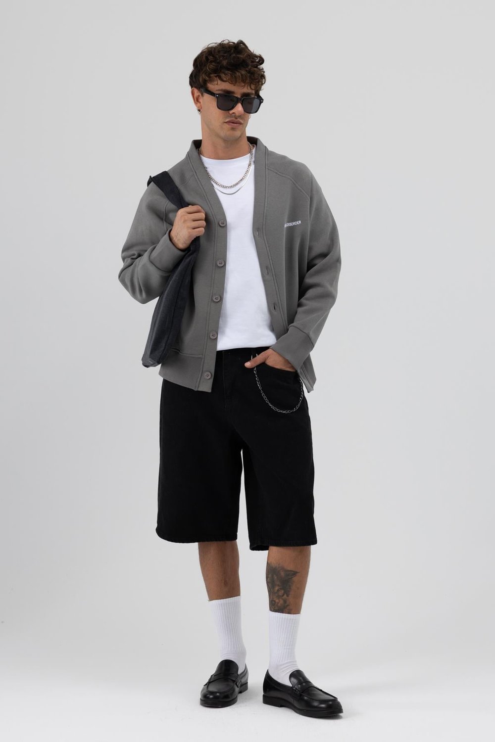 Oversize Düğmeli Sweatshirt Füme