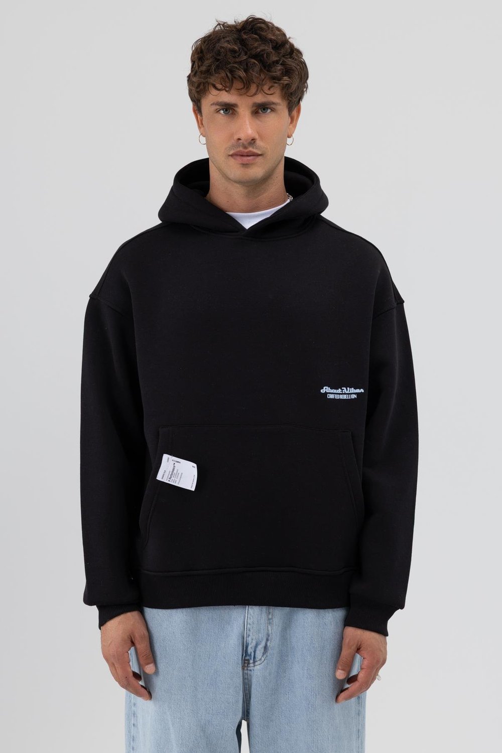 Oversize Kapüşonlu Baskılı Sweatshirt Siyah