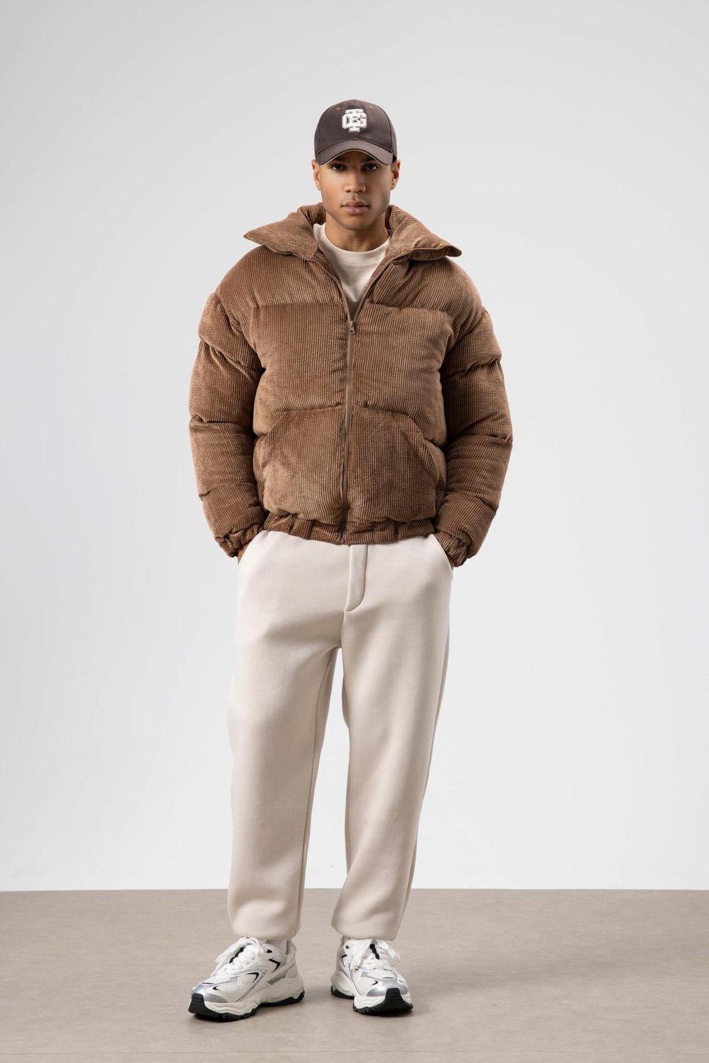 Oversize Kadife Şişme Mont Taba