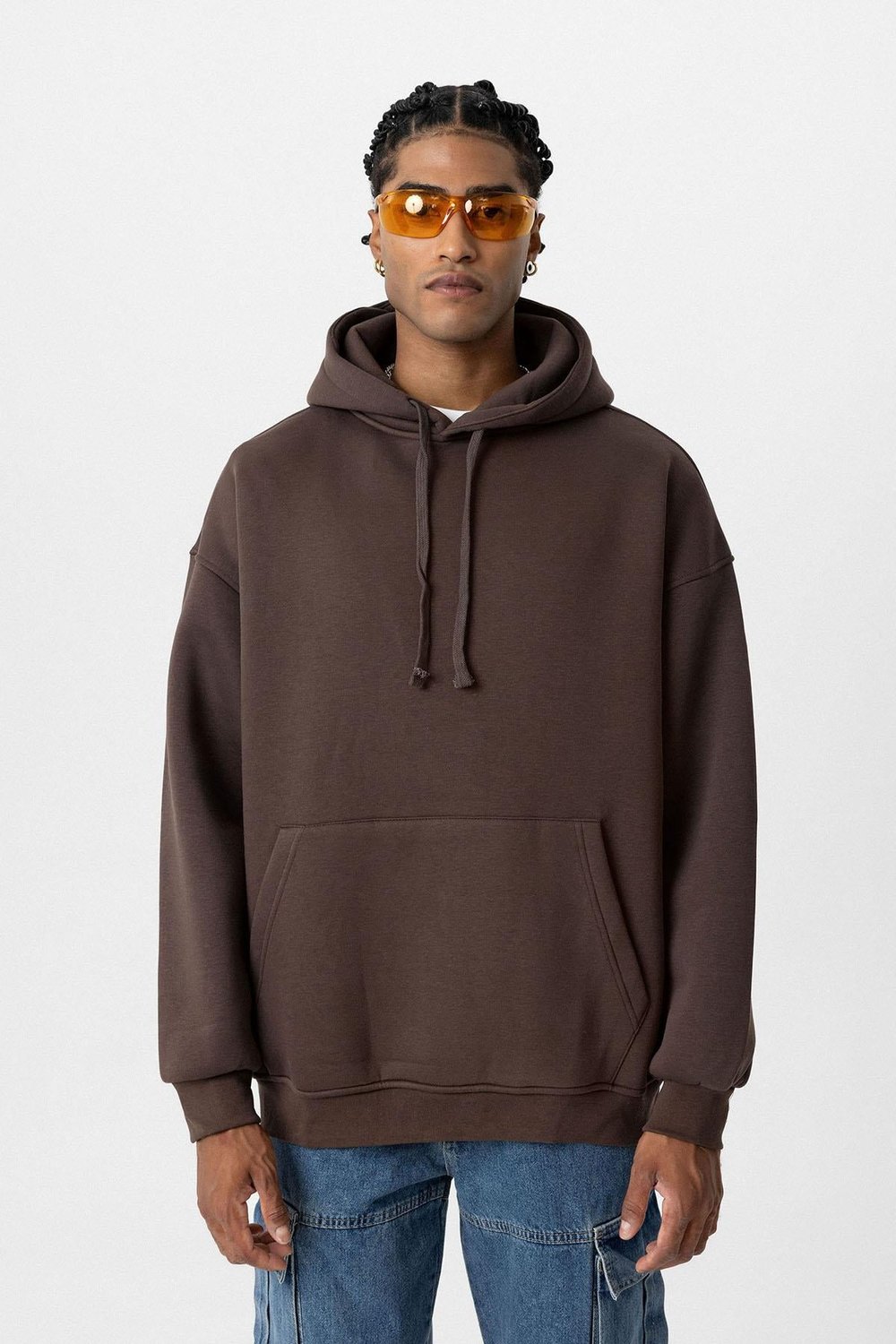 Basic Oversize Yıkamalı Hoodie Kahve