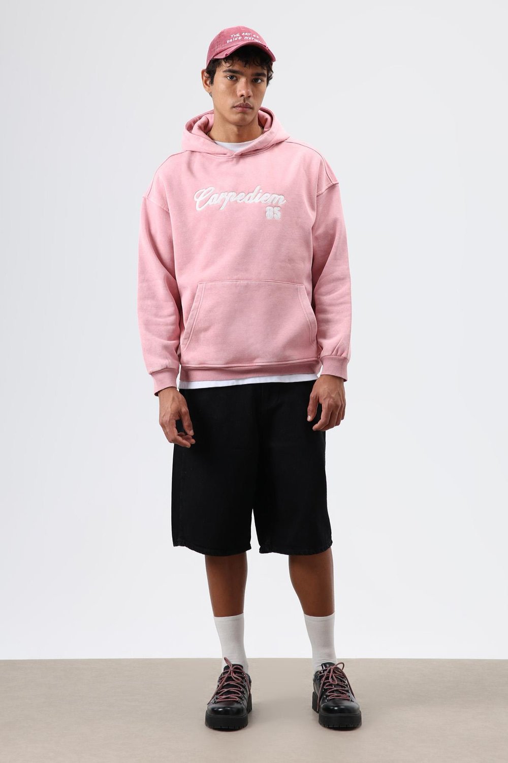 Oversize Baskılı Kapüşonlu Hoodie Somon