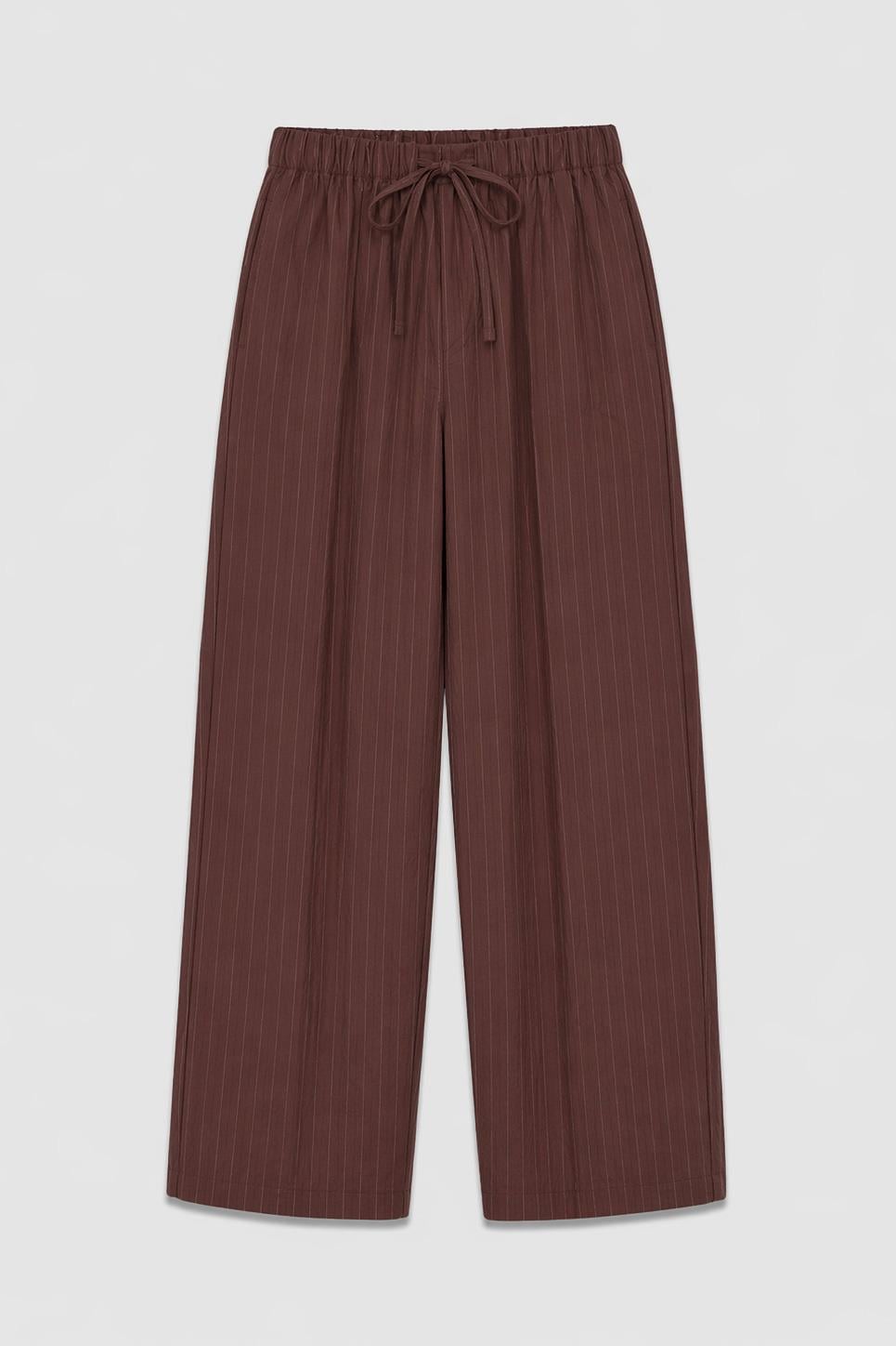 Çizgili Lyocell Karışımlı Relax Fit Pantolon Bordo