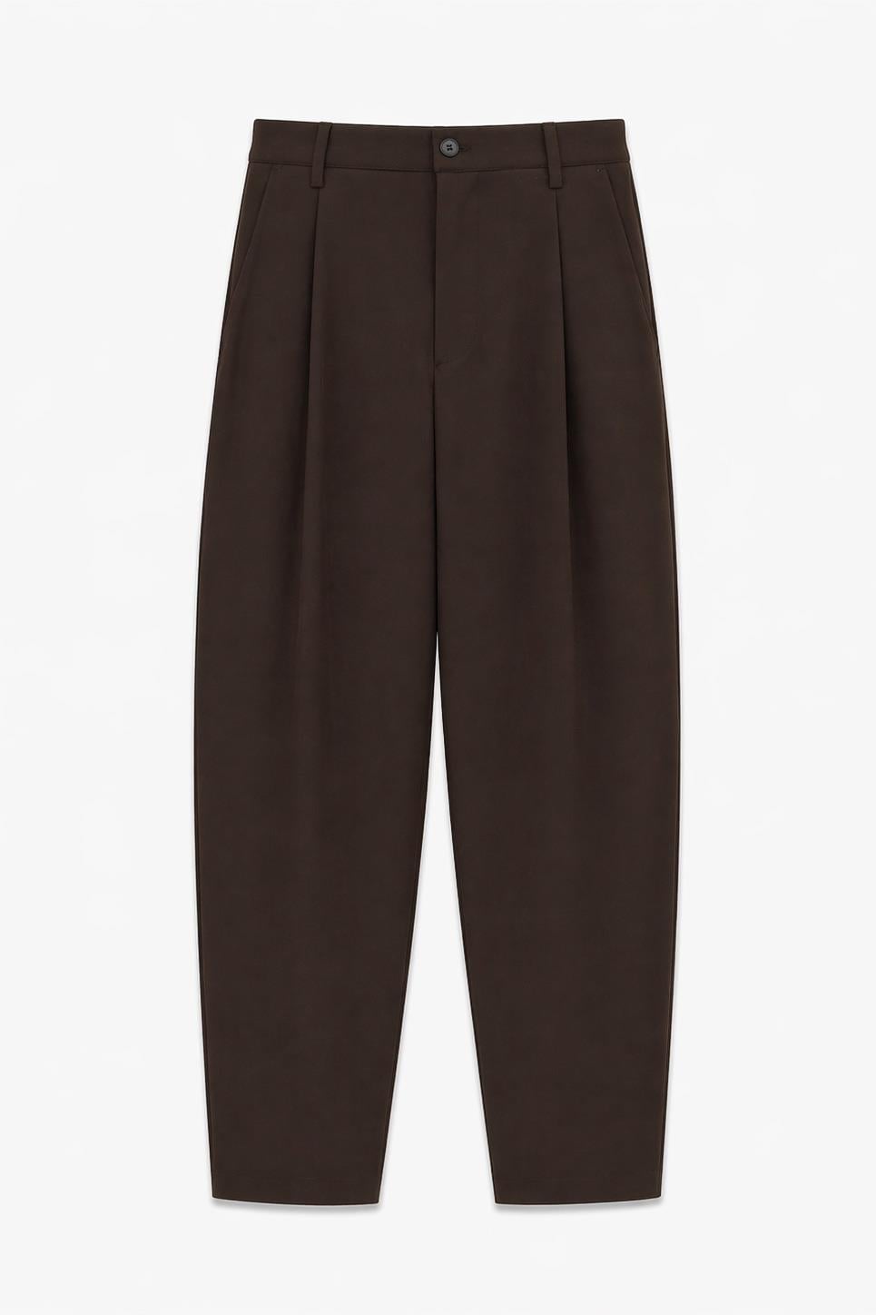 Süper Baggy Fit Esnek Kumaş Pantolon Kahve