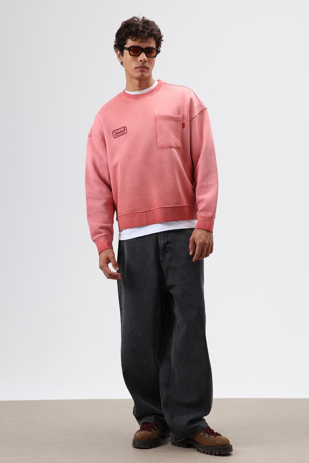 Oversize Bisiklet Yaka Cepli Sweatshirt Bordo