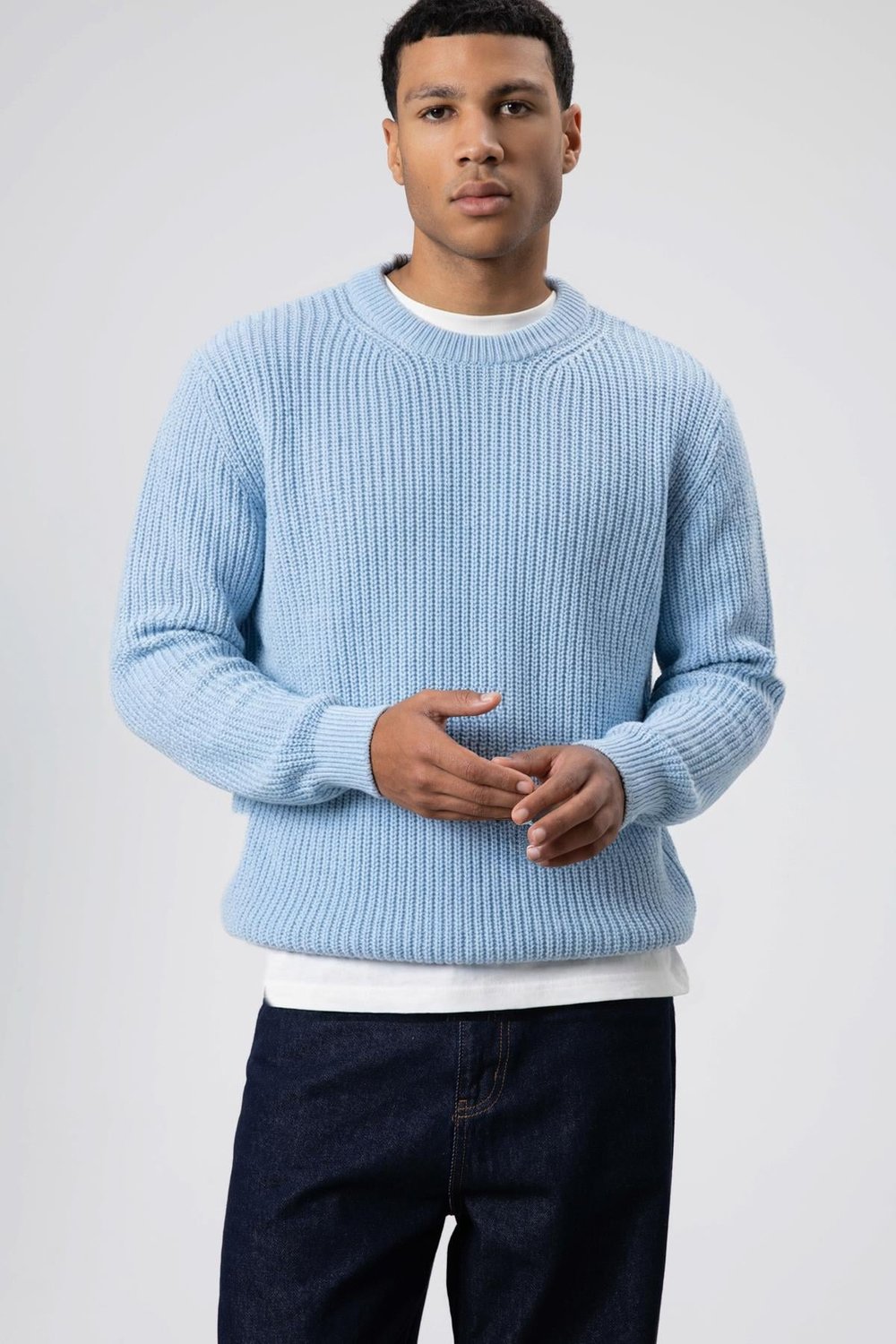 Bisiklet Yaka Oversize Triko Kazak Bebe Mavi