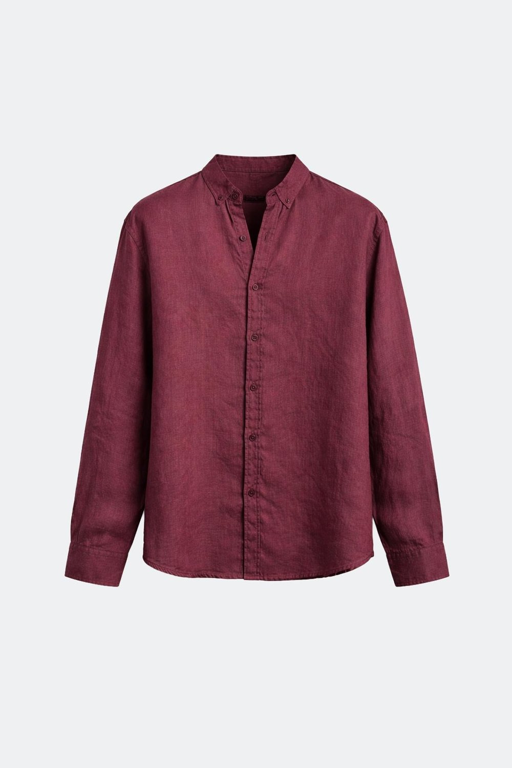 %100 Keten Oversize Uzun Kollu Gömlek Bordo