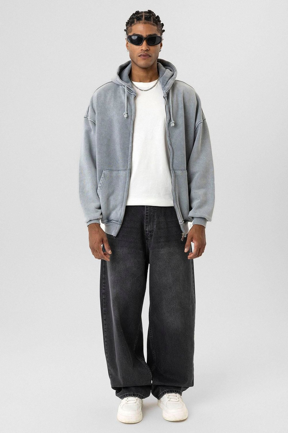 Premıum Yıkamalı Fermuarlı Oversize Sweatshirt Gri