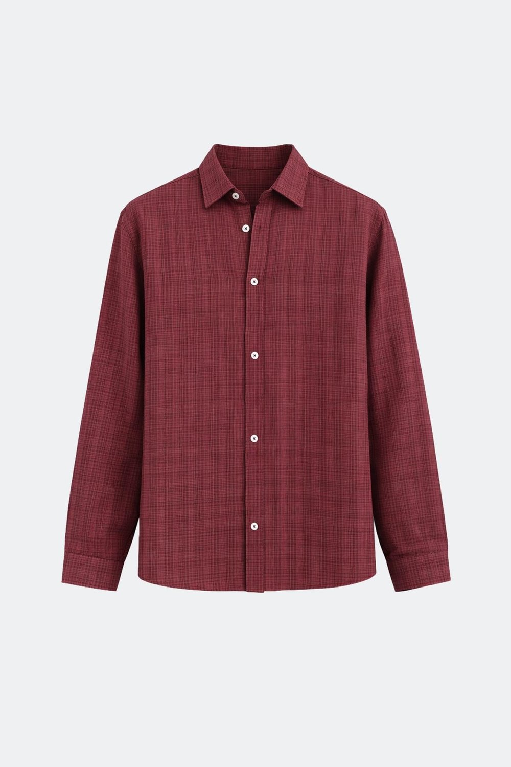 Dokulu Keten Görünümlü Oversize Gömlek Bordo
