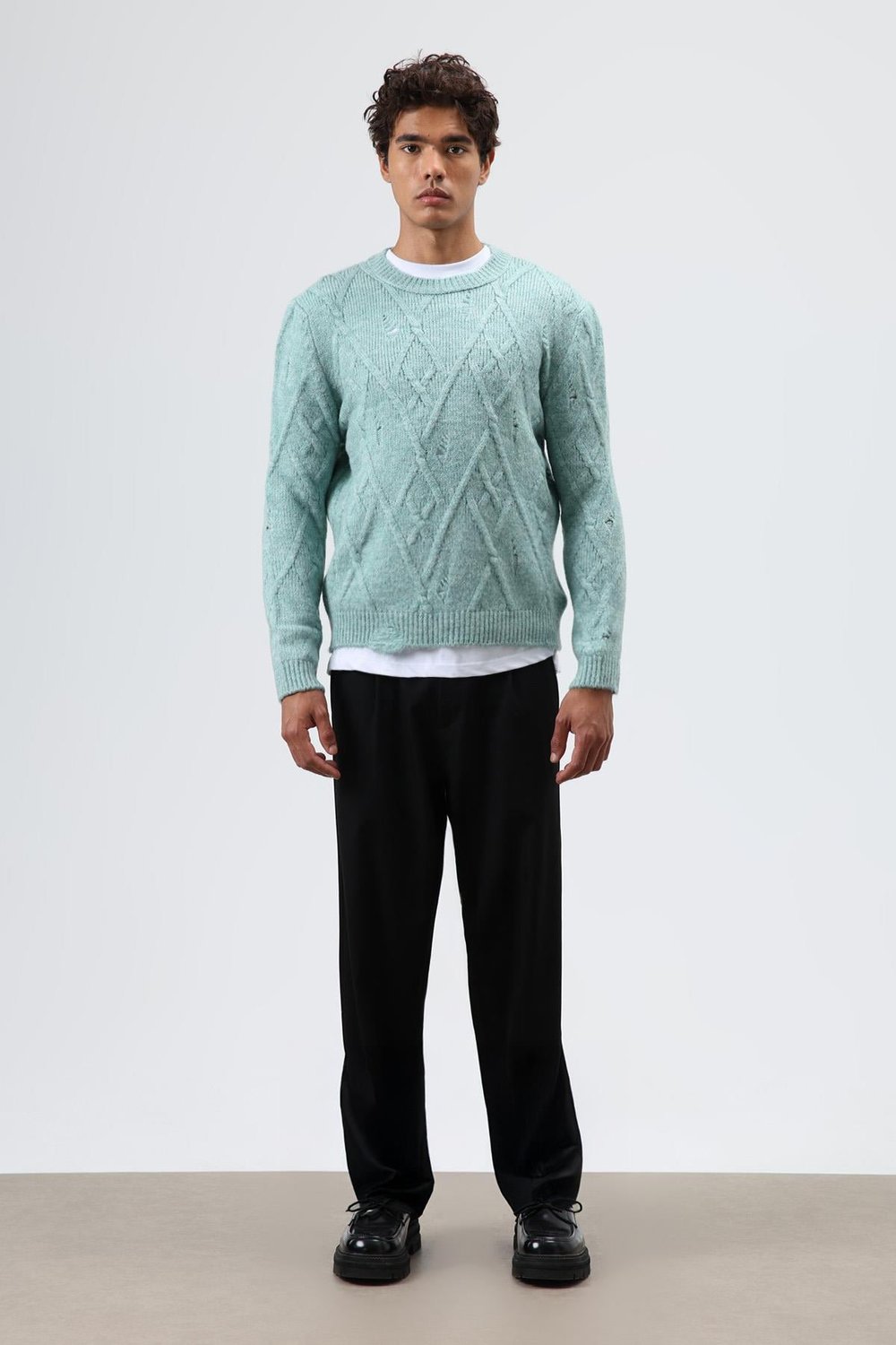 Oversize Desenli Triko Kazak Mint