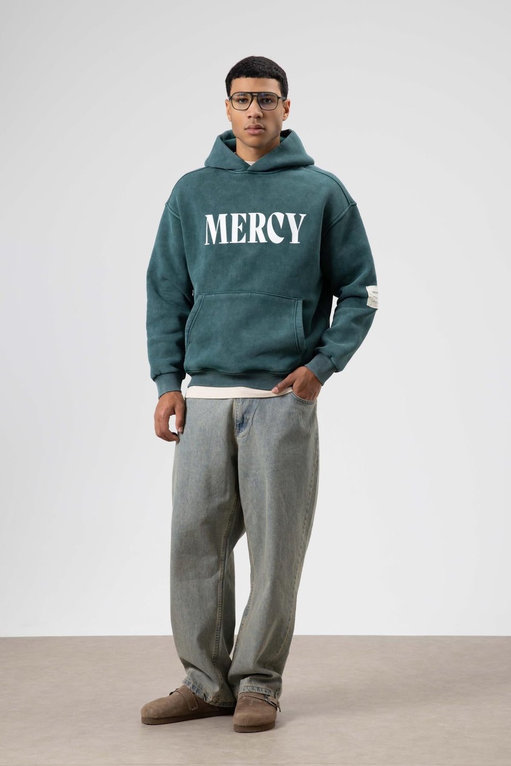 Kart Detaylı Yıkamalı Oversize Sweatshirt Nefti