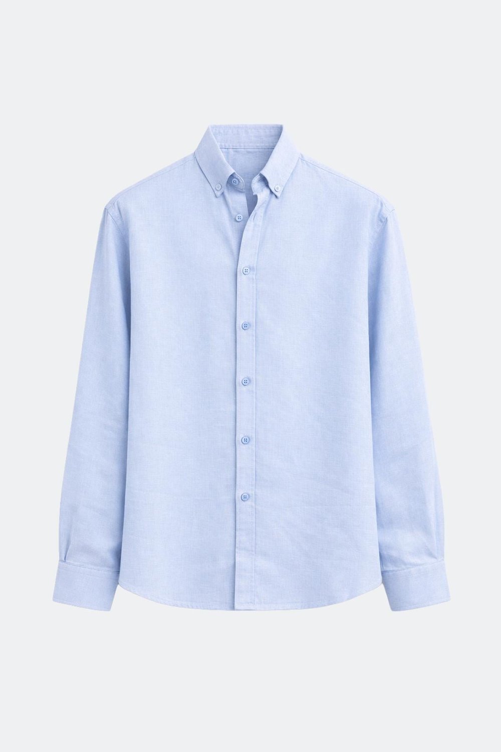 %100 Keten Oversize Uzun Kollu Gömlek Bebe Mavi