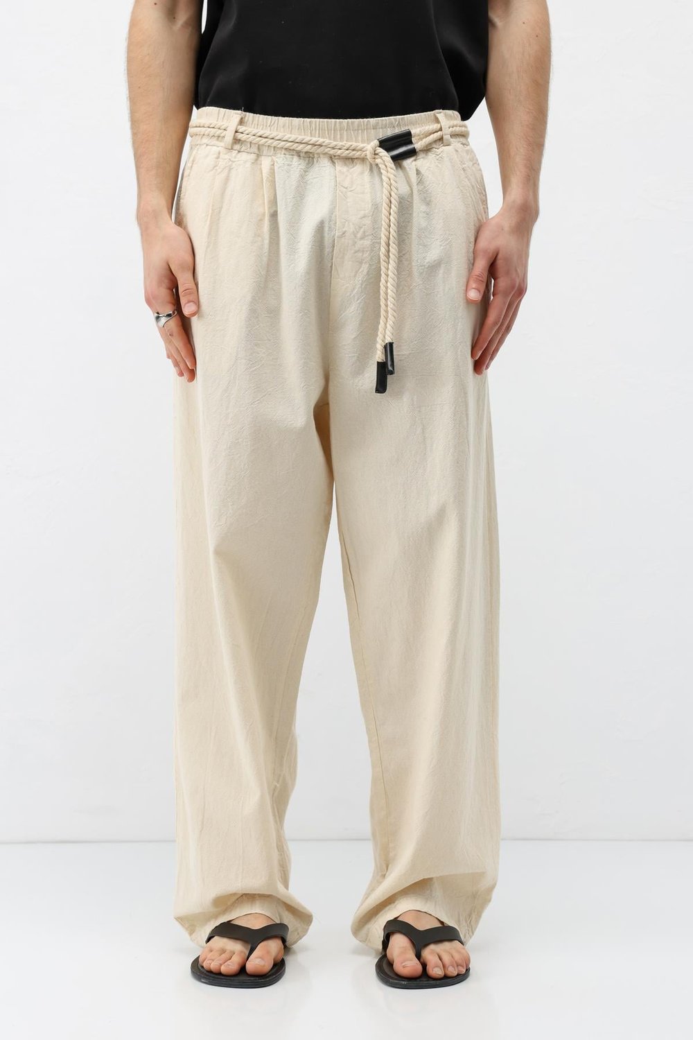 Kemer Detaylı Oversize Keten Pantolon Naturel