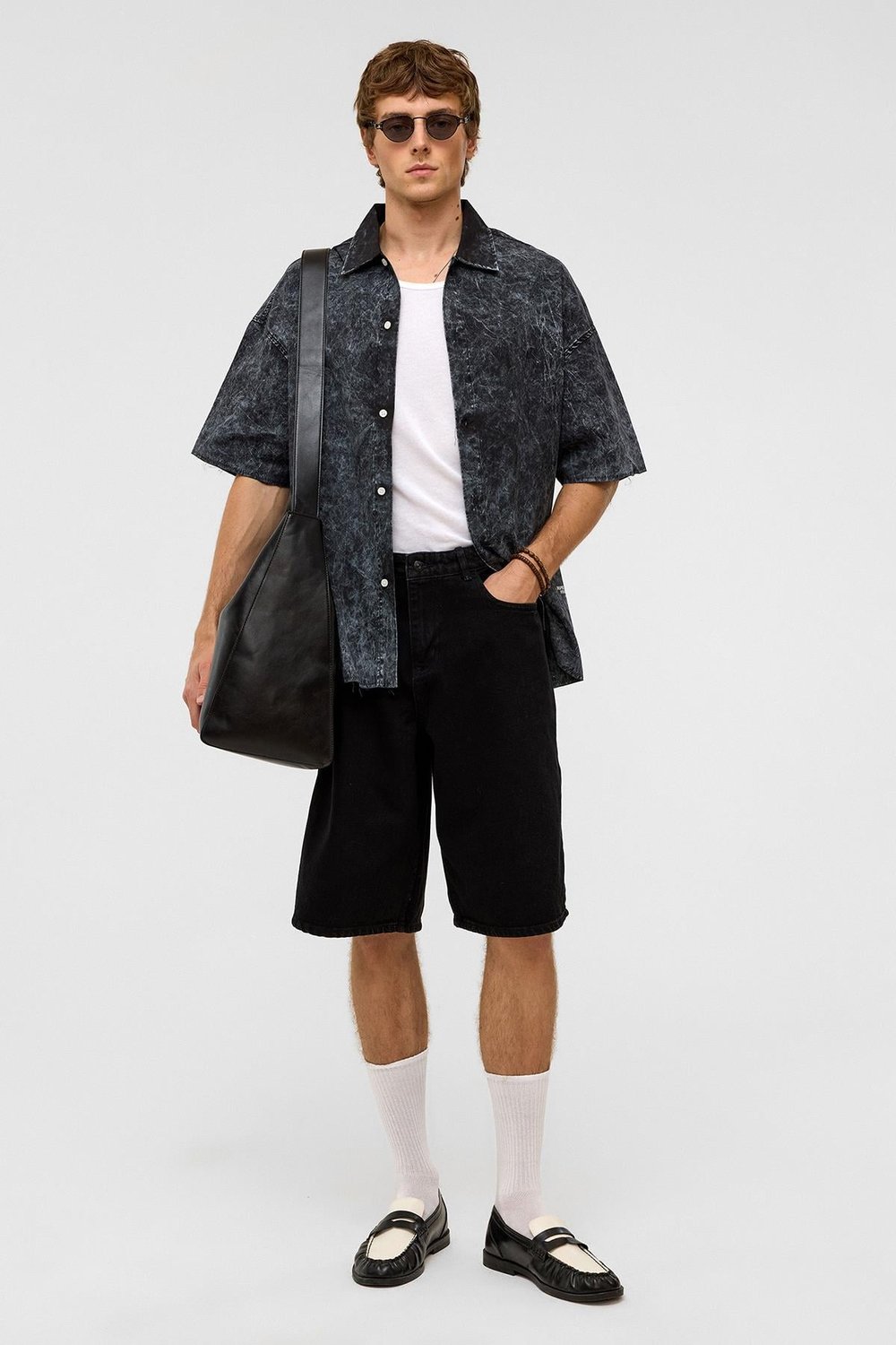 Oversize Bermuda Denim Şort Siyah
