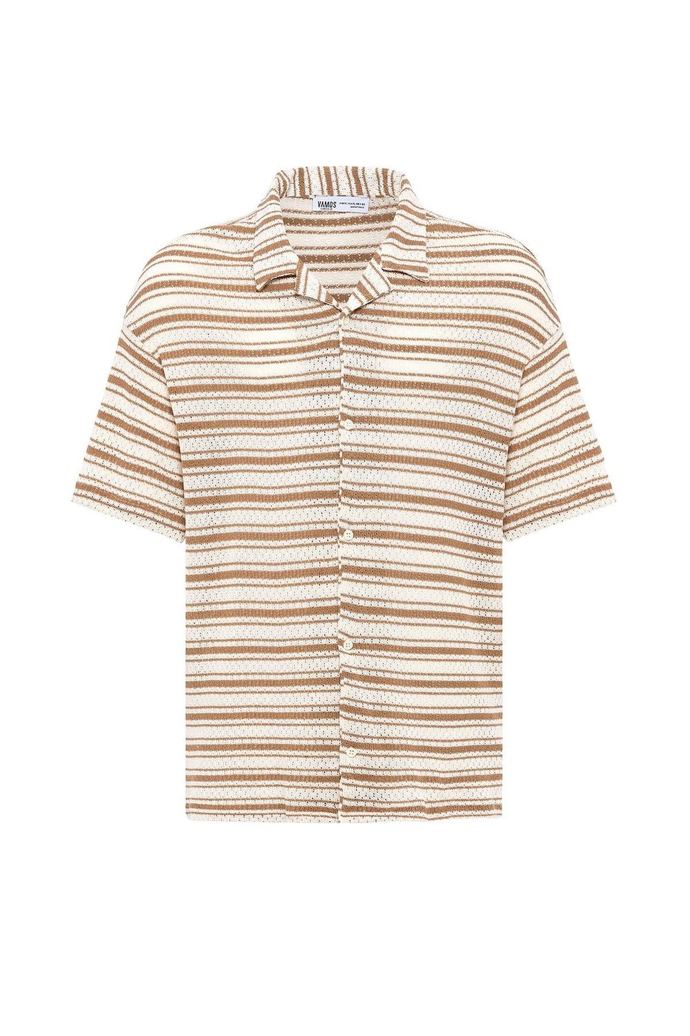 Oversize Çizgili Triko Tişört Camel