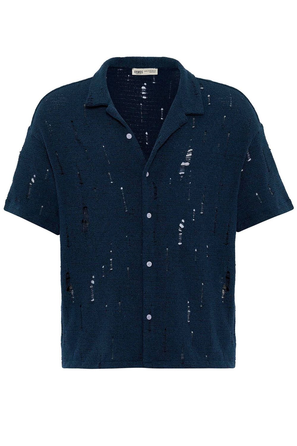 Oversize Deliklı Triko Gömlek Lacivert