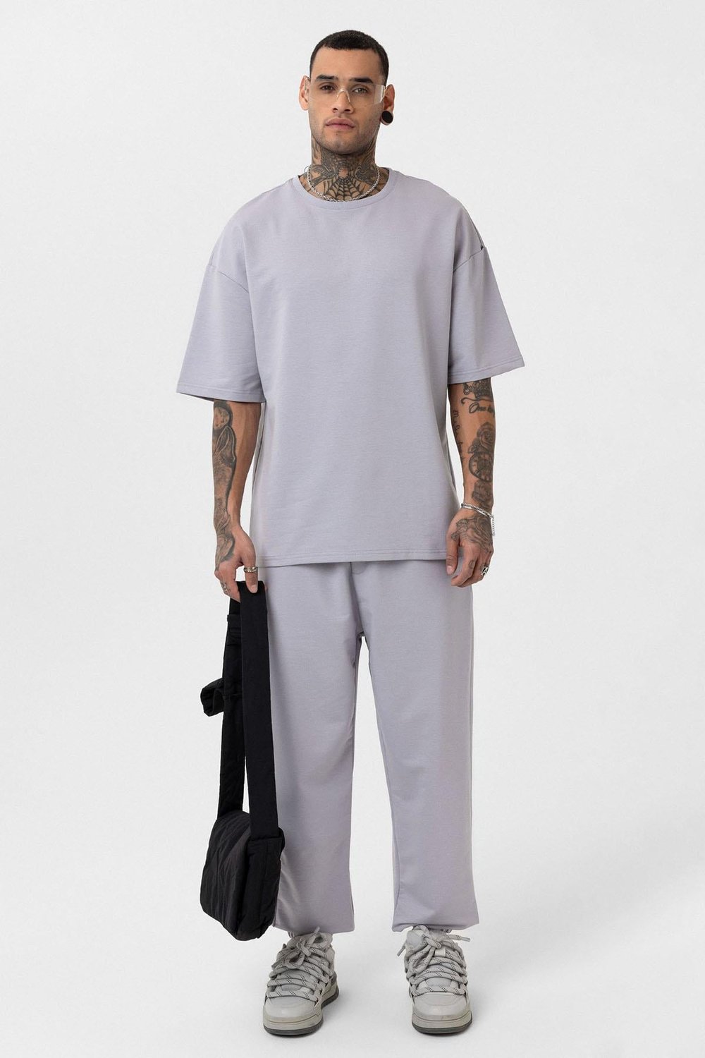 Paça Lastikli Basic Oversize Eşofman Takımı Boyama Gri