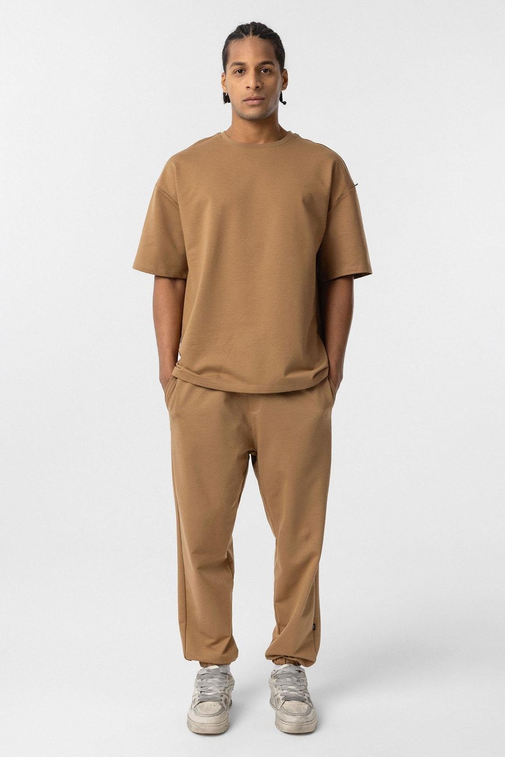 Paça Lastikli Basic Oversize Eşofman Takımı Camel