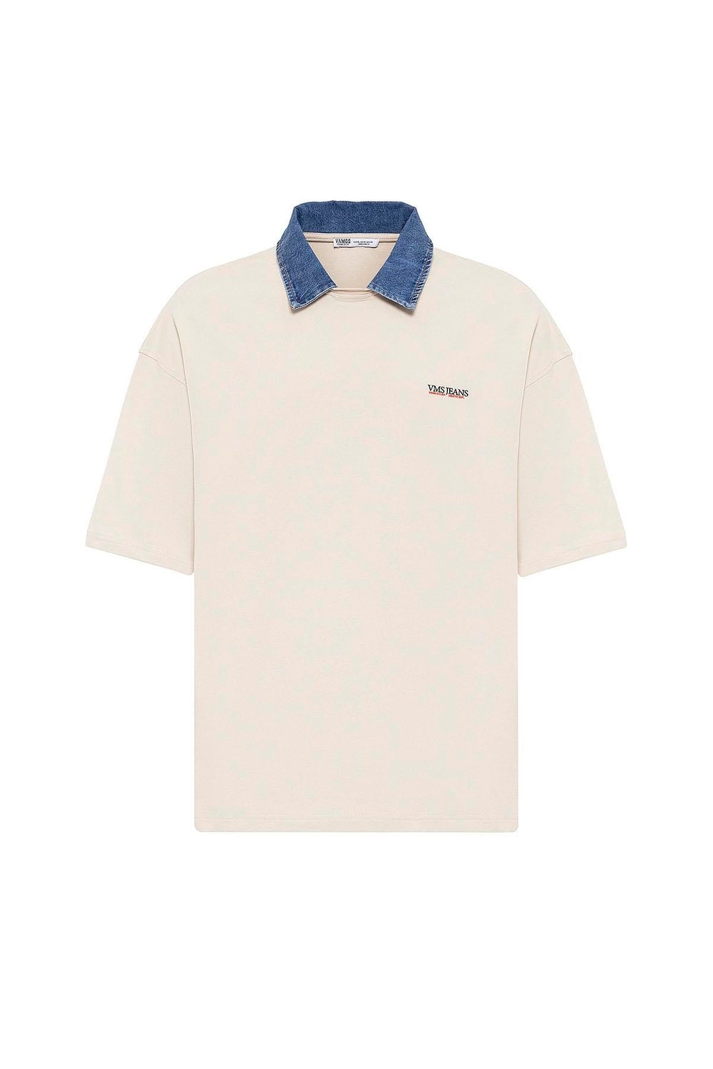Polo Yaka Yazı Detaylı Oversize Tişört Taş