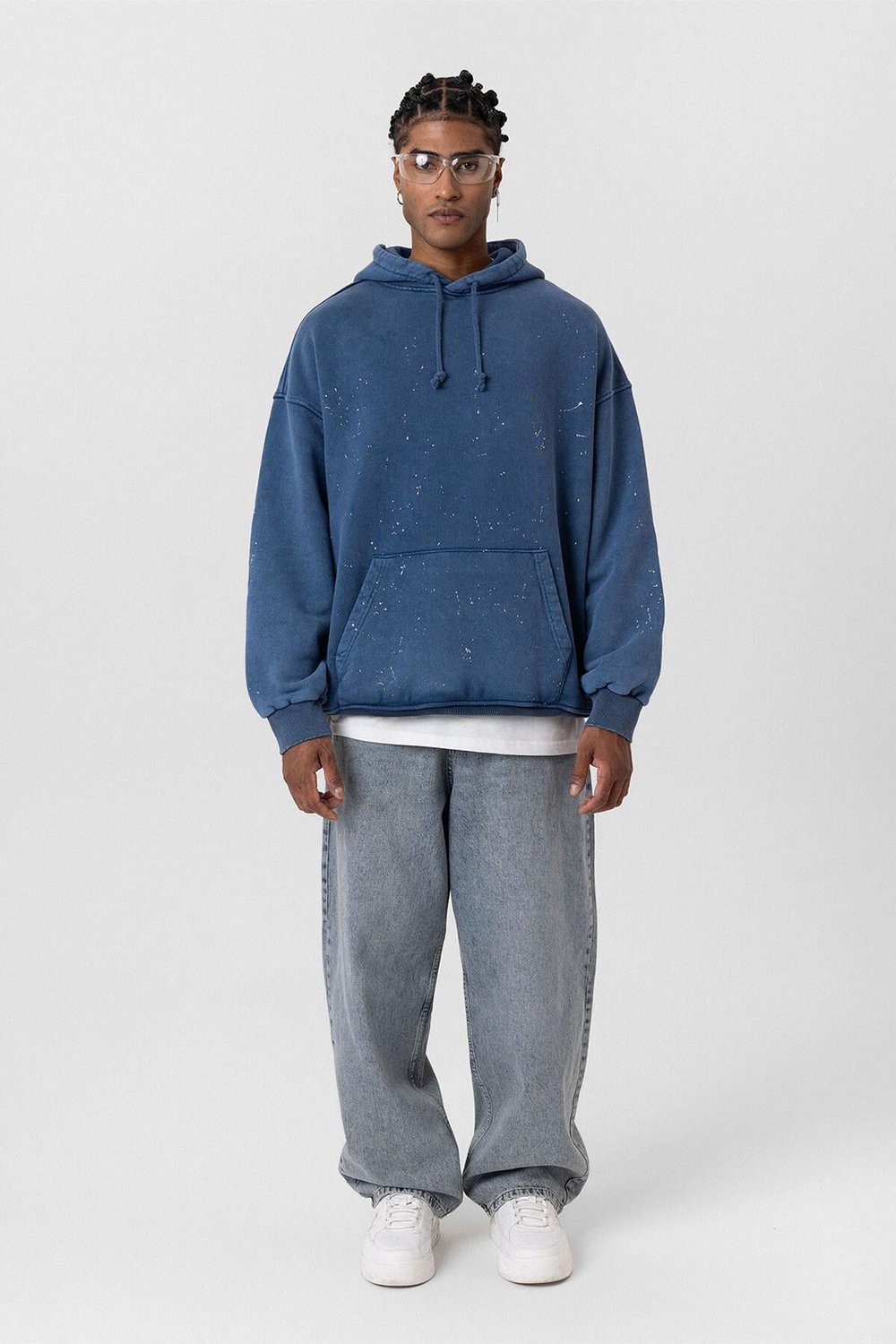 Premıum Yıkamalı Kapüşonlu Oversize Sweatshirt Koyu İndigo
