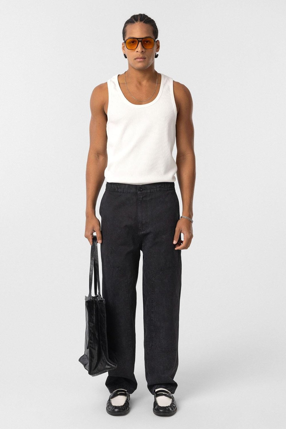 Yıkamalı Baggy Gabardin Pantolon Siyah