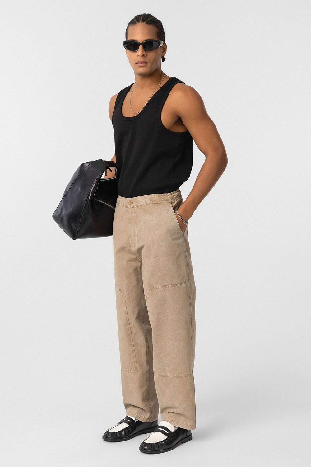 Yıkamalı Baggy Gabardin Pantolon Taba