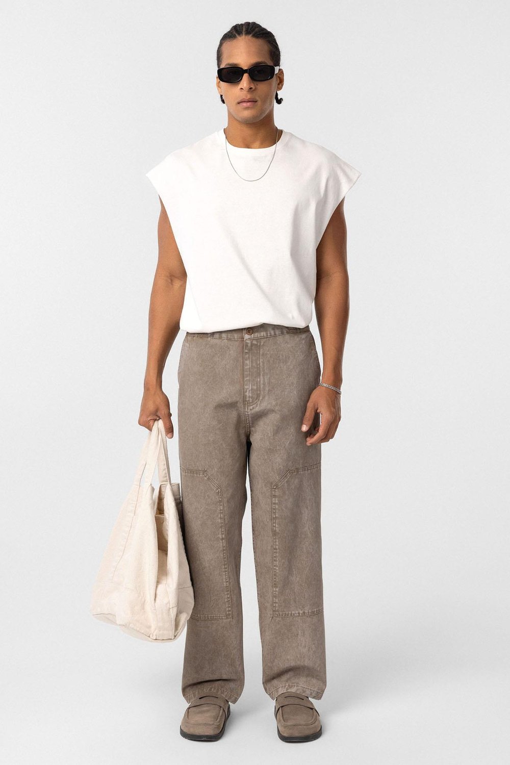 Yıkamalı Baggy Gabardin Pantolon Vizon